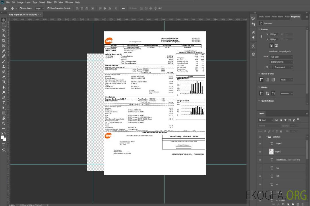 Modèle de facture de services publics USA We Business aux formats Word et PDF template